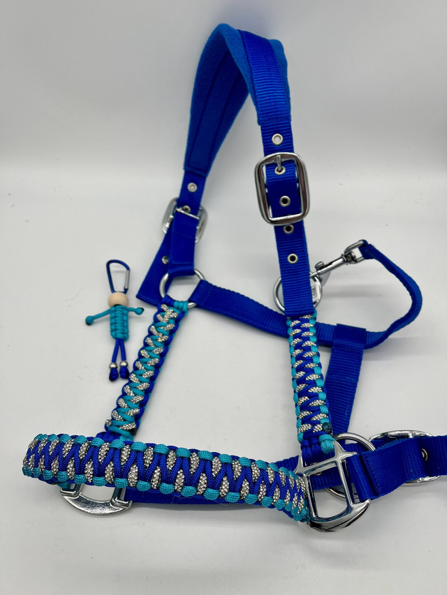 Diamante personalised horse headcollar sparkling with crystals, hand-braided to order UK