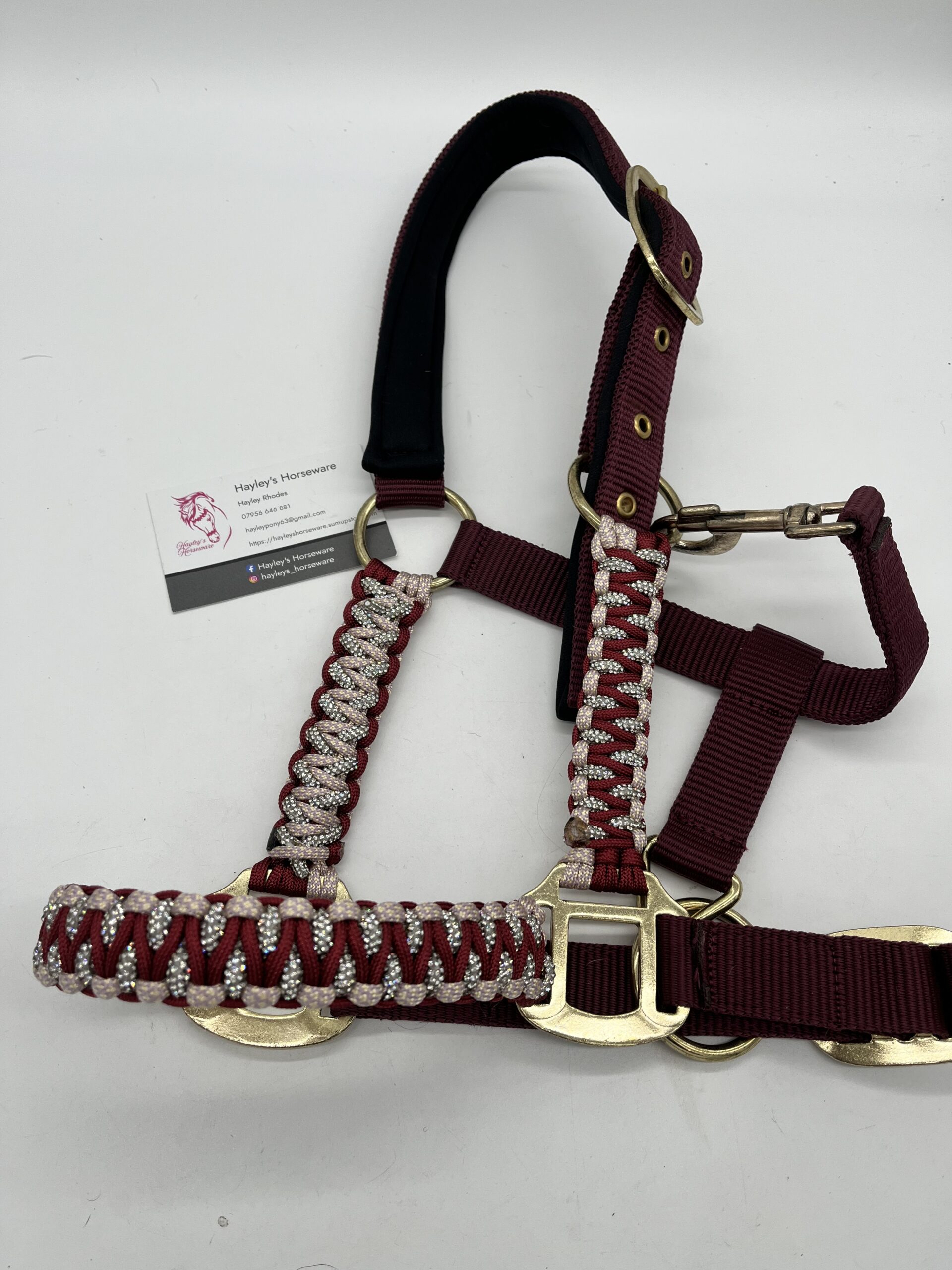 Diamante personalised horse headcollar with sparkling crystals, handmade to order UK
