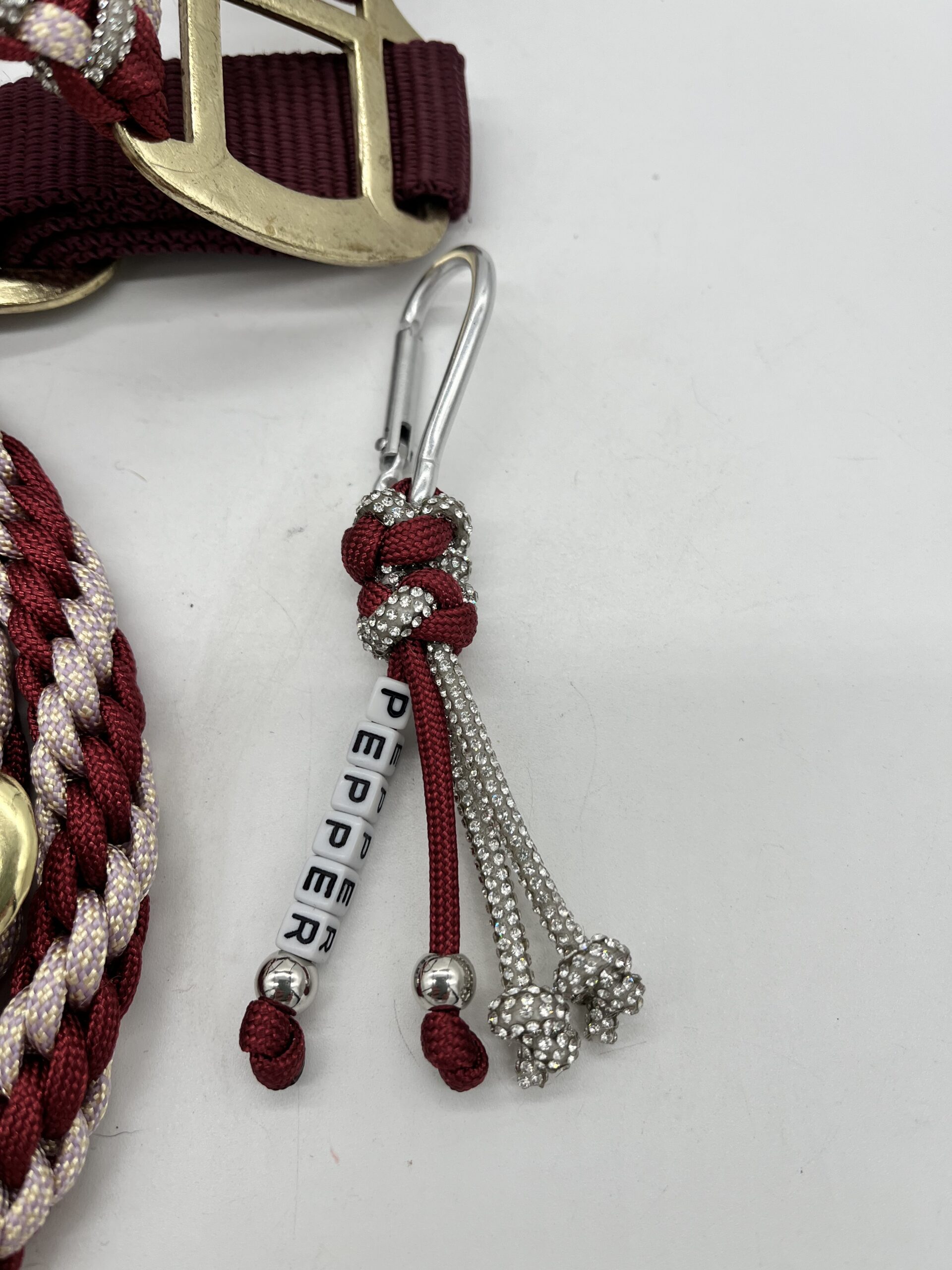 Diamante personalised horse headcollar with crystals, hand-braided in the UK