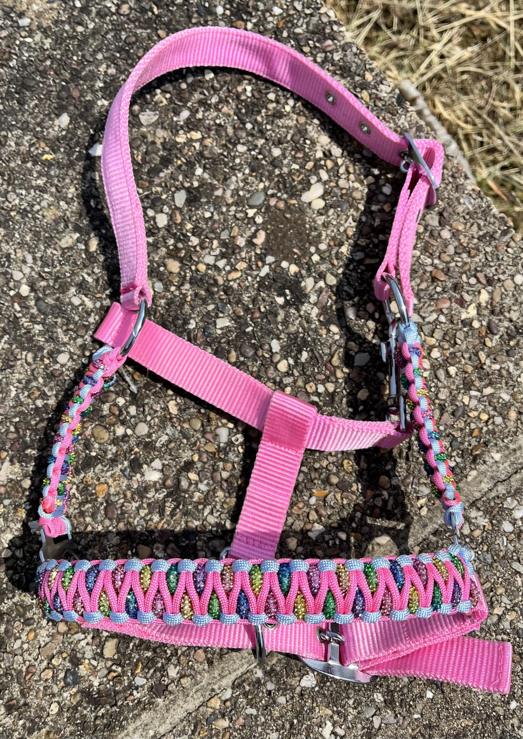Diamante personalised horse headcollar with sparkling crystals, handmade in the UK