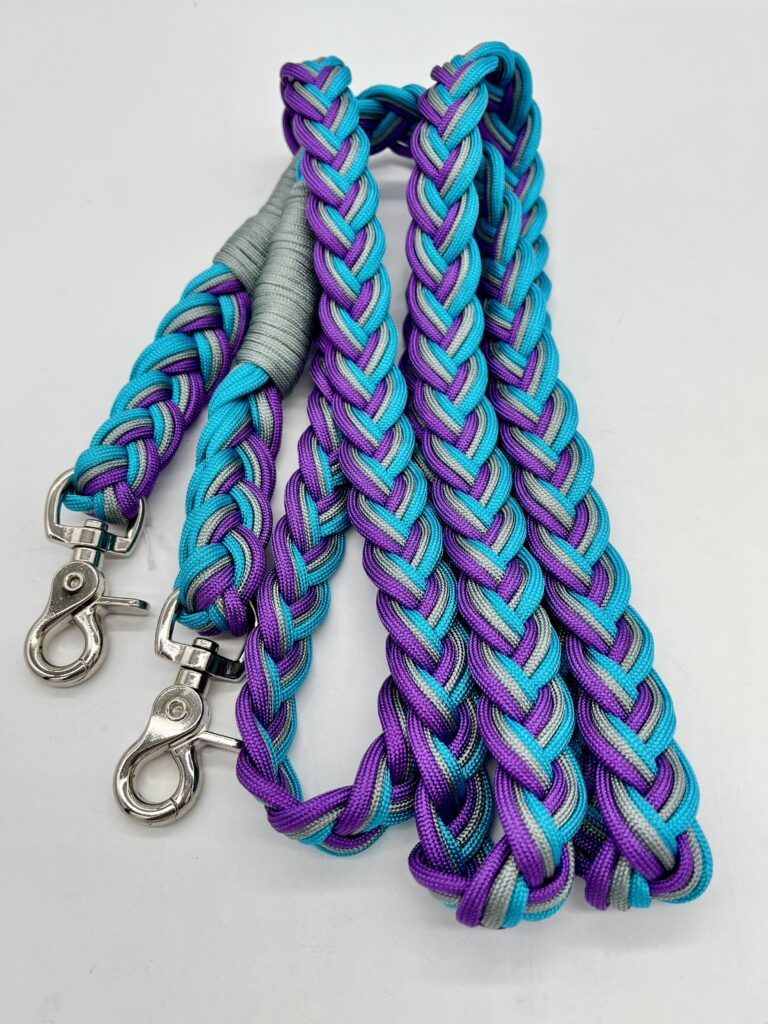 Flat braid custom horse reins in 6 or 9 strands, handmade UK