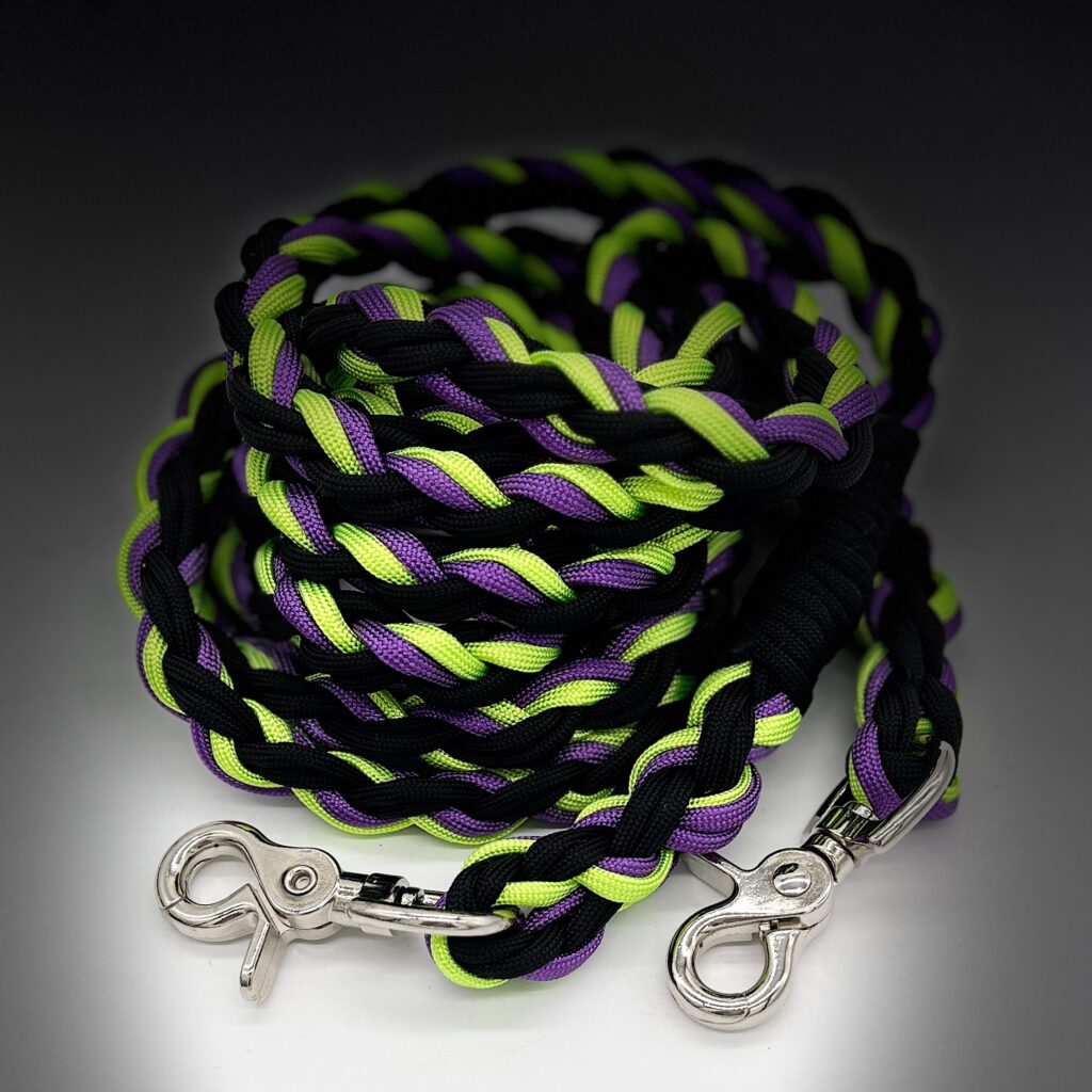 Round braid custom horse reins, personalised and handmade in the UK